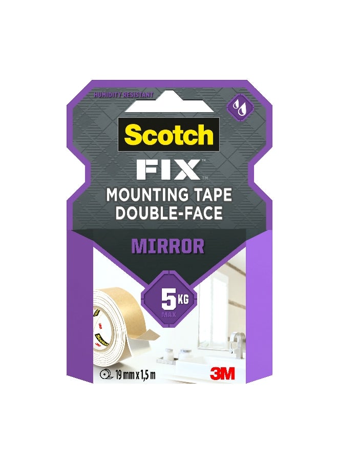 3M - Fix High Quality Double-Face Mirror Mounting Tape Beige 19mm x 1.5m UU011496278 - Image 1