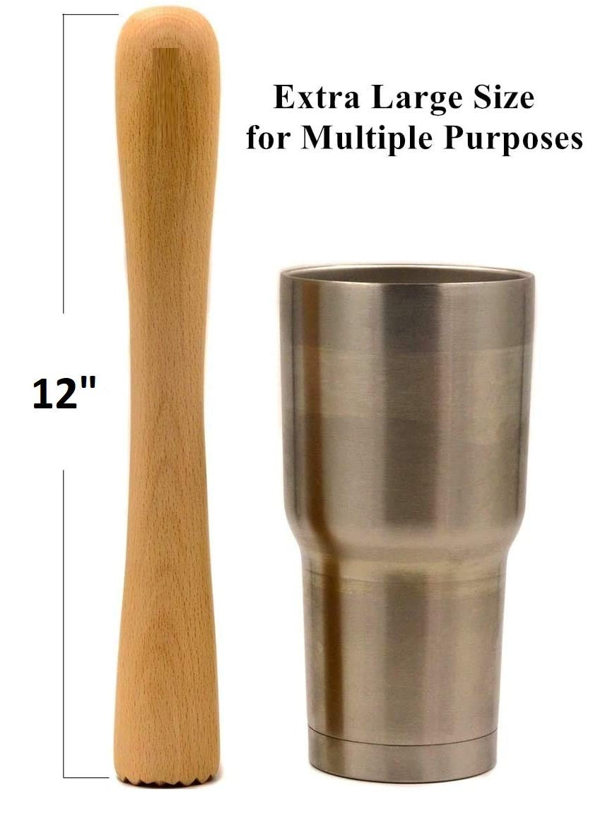 NJ NJ Sheesham Wooden Muddler Bar Tool, 12 - Inch Hardwood Mojito Muddler Curve Model, Commercial Grade Cocktail Drink Muddlers, Bar Accessories Stylish Design: 1 Pc.  - Image 3