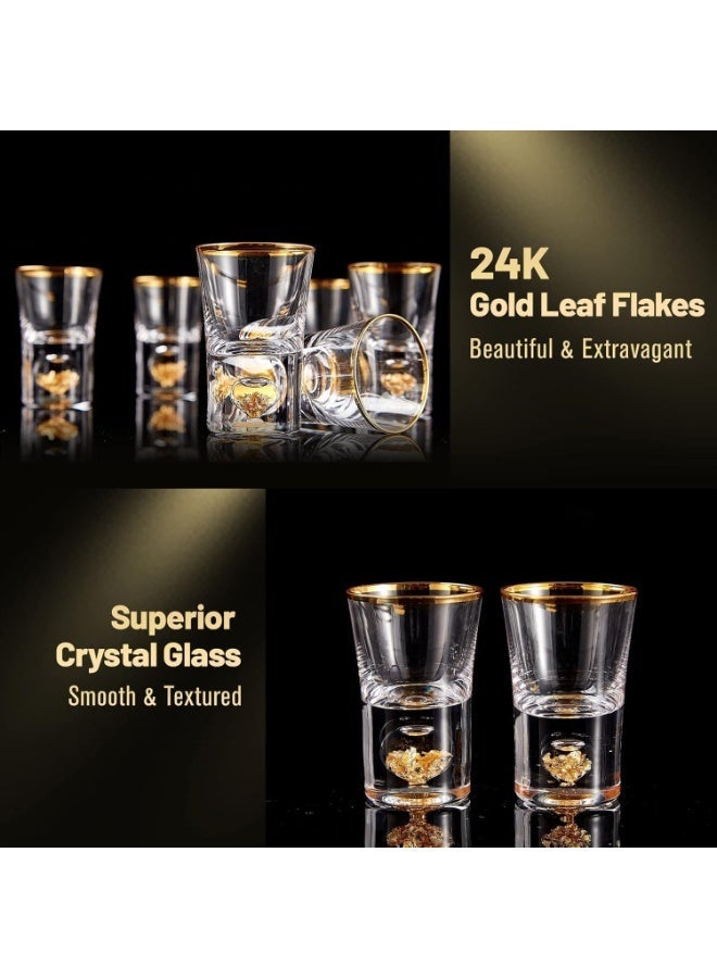 Crystal Shot Glass Set, 1.5oz with 24K Gold Leaf Flakes, BPA-Free, Lead-Free, 6 Pieces - Image 2