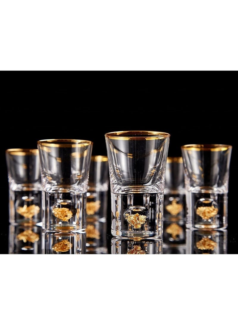 Crystal Shot Glass Set, 1.5oz with 24K Gold Leaf Flakes, BPA-Free, Lead-Free, 6 Pieces - Image 1