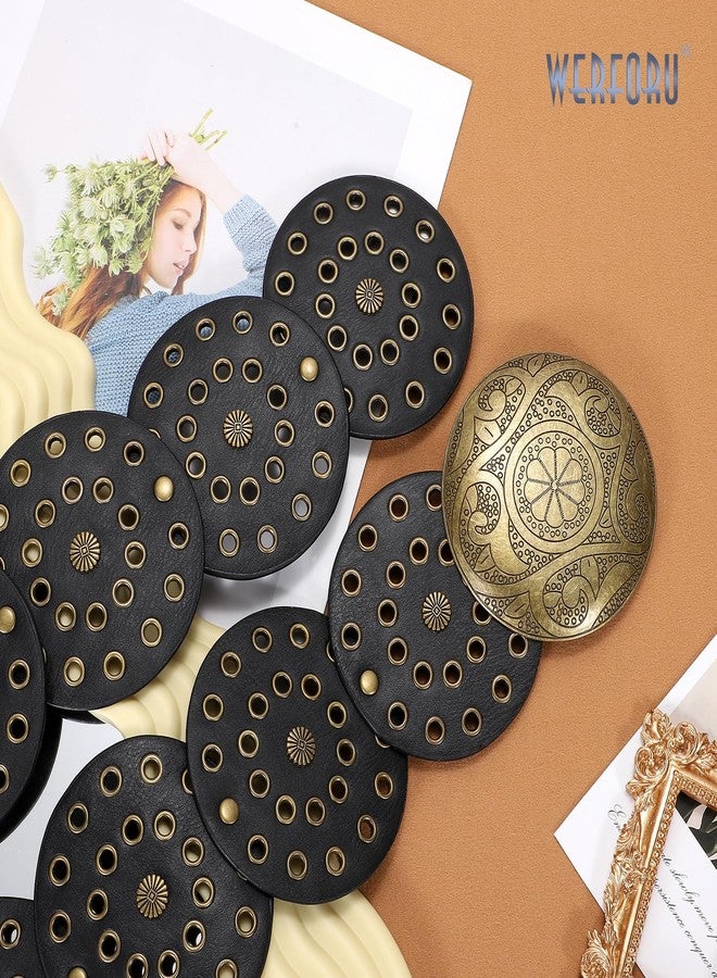 وير فور يو حزام نسائي عتيق من الجلد من WERFORU، حزام خصر غربي مزين بقرص، حزام بوهيمي مناسب للفساتين والجينز (41): يناسب مقاس الخصر أقل من 38 بوصة، إبزيم أسود-برونزي - Image 4