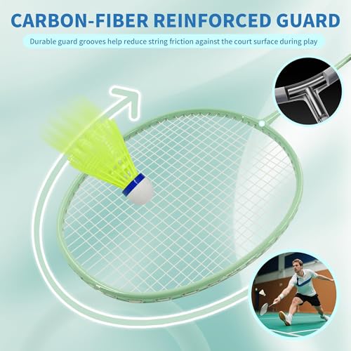 Senston Professional Badminton Rackets Set of 4 - Carbon Fiber, 6 Shuttlecocks, 4 Grips & Bag for Backyard Games | 90g Lightweight - Image 4