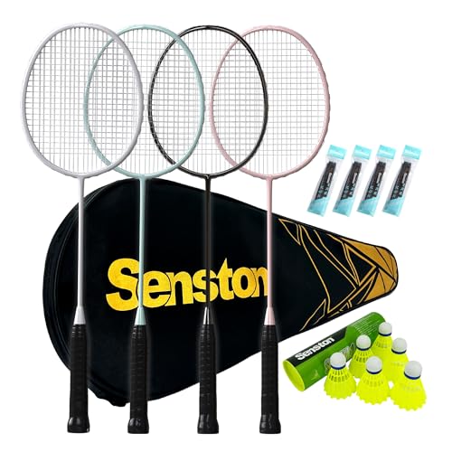 Senston Professional Badminton Rackets Set of 4 - Carbon Fiber, 6 Shuttlecocks, 4 Grips & Bag for Backyard Games | 90g Lightweight - Image 1