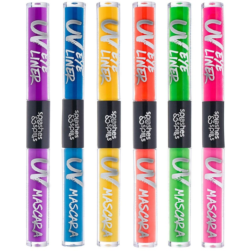 Splashes & Spills UV Blacklight Glow Eyeliner and Mascara Duo - 6 Color Variety Pack, 6ml â€“ Day or Night Stage, Clubbing or Costume Makeup by Splashes & Spills - Image 1