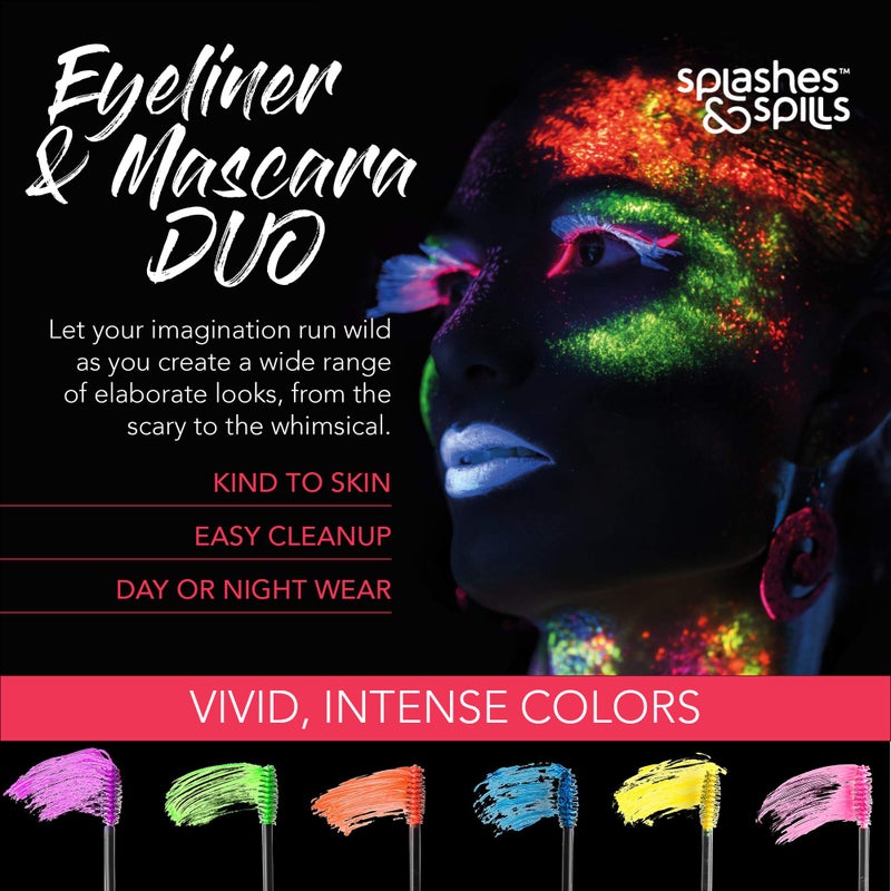 Splashes & Spills UV Blacklight Glow Eyeliner and Mascara Duo - 6 Color Variety Pack, 6ml â€“ Day or Night Stage, Clubbing or Costume Makeup by Splashes & Spills - Image 5