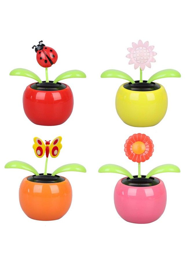 Welecom 4 Solar Dancing Sunflower Toy Solar Powered Dancing Ladybug In Colorful Pots Swinging Butterfly Flip Flap Animated Bobblehead Dancer Window Sun Catcher Car Dashboard Decor Portable Suncatchers - Image 1