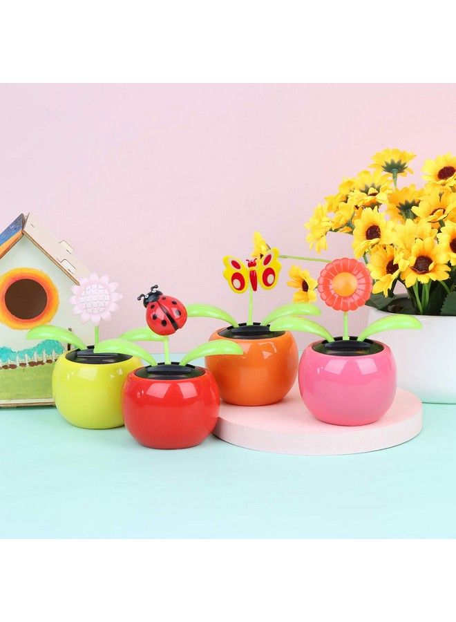 Welecom 4 Solar Dancing Sunflower Toy Solar Powered Dancing Ladybug In Colorful Pots Swinging Butterfly Flip Flap Animated Bobblehead Dancer Window Sun Catcher Car Dashboard Decor Portable Suncatchers - Image 3