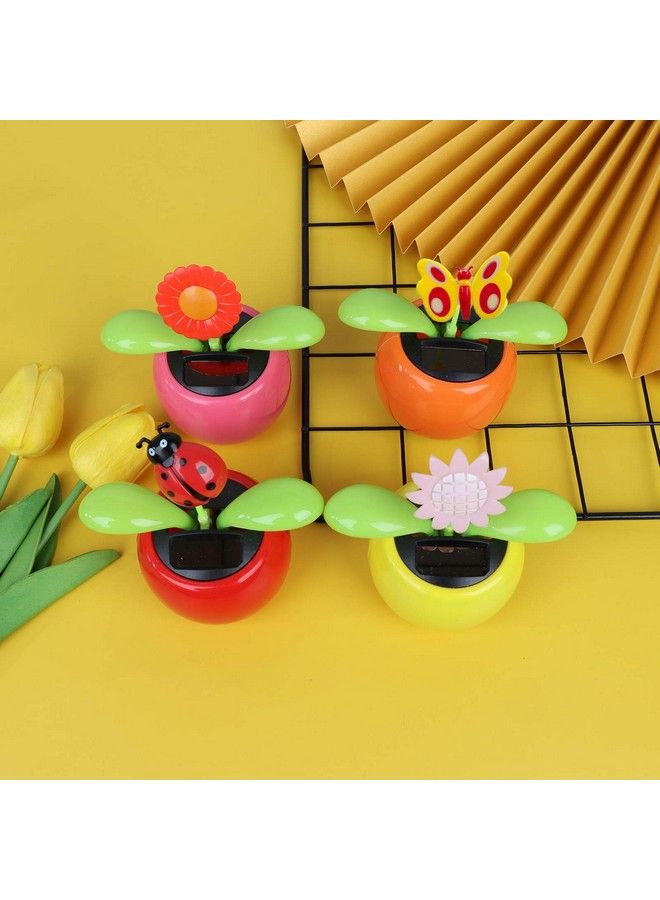 Welecom 4 Solar Dancing Sunflower Toy Solar Powered Dancing Ladybug In Colorful Pots Swinging Butterfly Flip Flap Animated Bobblehead Dancer Window Sun Catcher Car Dashboard Decor Portable Suncatchers - Image 4
