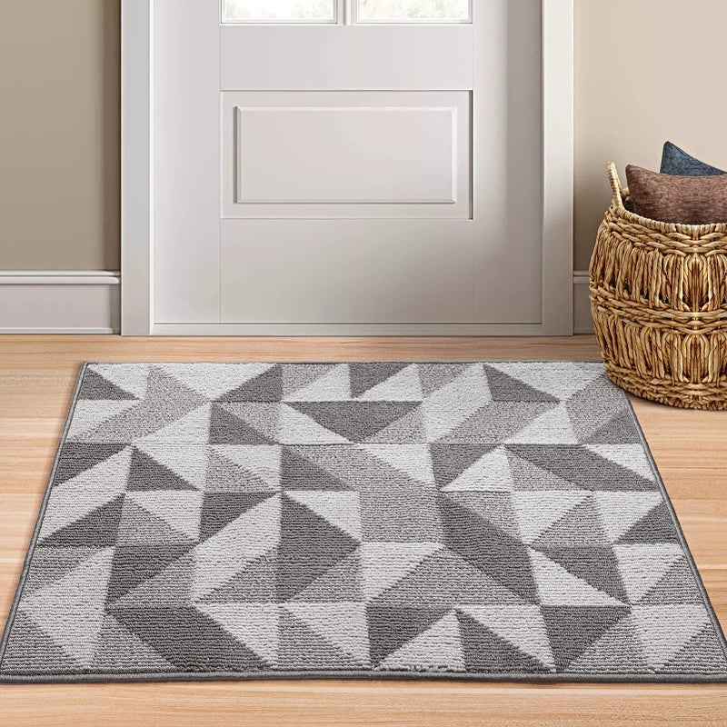Indoor Doormat 32x 40 Absorbent Front Back Door Mat Rubber Backing Non Slip Floor Mats Inside Mud Dirt Trapper Outside Entrance Front Door Rug Carpet Machine Washable Low Profile  Grey Geome
