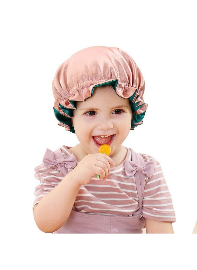 greatremy Baby Satin Bonnet Double Layer Reversible Sleep Cap Kids Satin Hair Bonnet With Adjustable Drawstring For Girl Boy Infant Toddler Natural Hair Sleeping Under 3 Years Old (Coral Pinkgreen)  - Image 1
