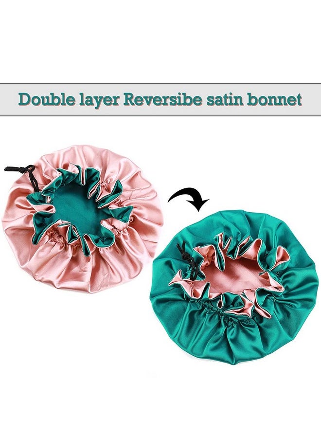 greatremy Baby Satin Bonnet Double Layer Reversible Sleep Cap Kids Satin Hair Bonnet With Adjustable Drawstring For Girl Boy Infant Toddler Natural Hair Sleeping Under 3 Years Old (Coral Pinkgreen)  - Image 4
