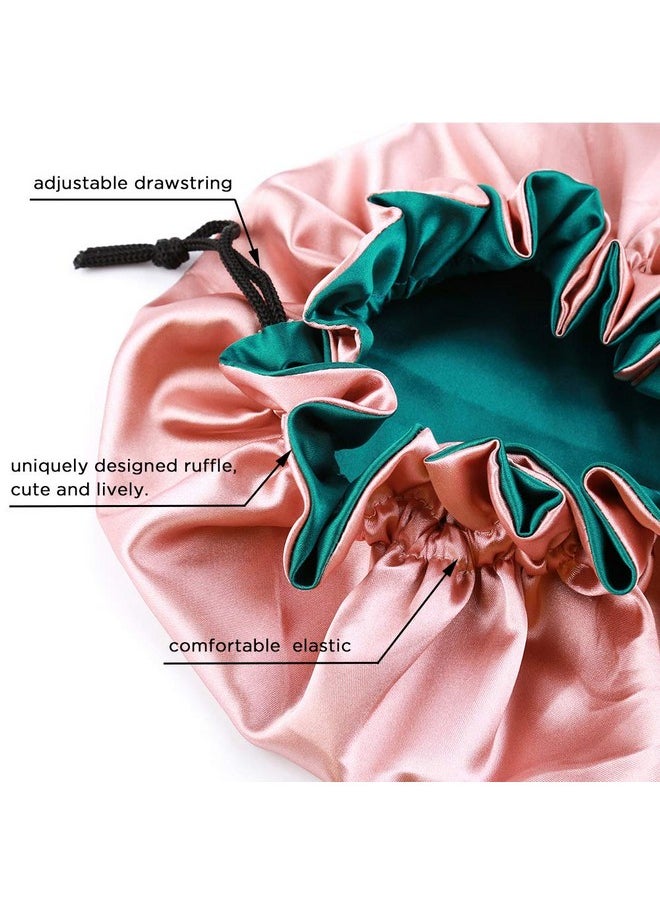 greatremy Baby Satin Bonnet Double Layer Reversible Sleep Cap Kids Satin Hair Bonnet With Adjustable Drawstring For Girl Boy Infant Toddler Natural Hair Sleeping Under 3 Years Old (Coral Pinkgreen)  - Image 5