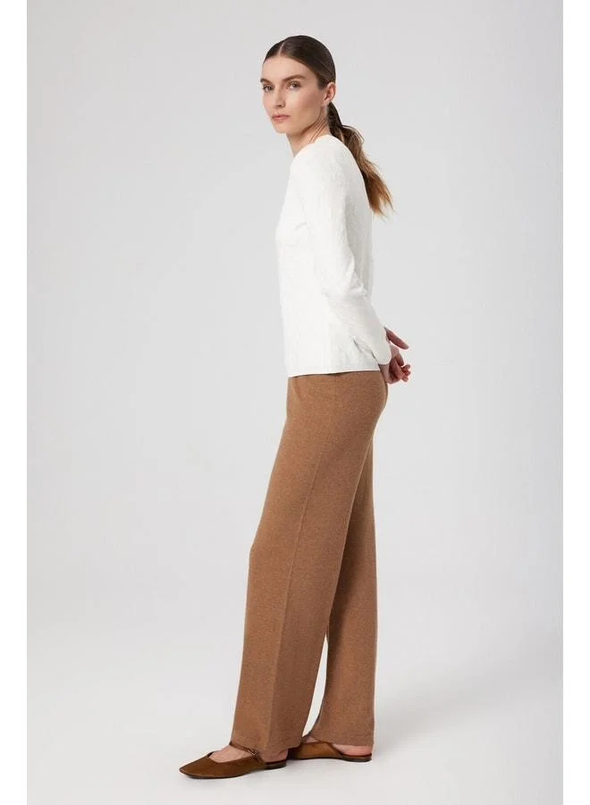 Mısırlı 1951 Camel High-Waisted Wide-Leg Women's Pants.