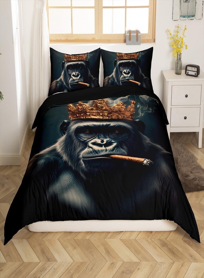 Man Fei Manfei Gorilla Kids Duvet Cover Set Full Size, Cartoon Animal Theme Bedding Set for Boys Girls Room Decor, African Wildlife Comforter Cover, Lightweight Bedspread Cover, 2 Pillowcases, No Comforter - Image 3