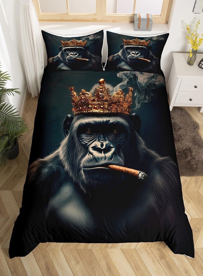 Man Fei Manfei Gorilla Kids Duvet Cover Set Full Size, Cartoon Animal Theme Bedding Set for Boys Girls Room Decor, African Wildlife Comforter Cover, Lightweight Bedspread Cover, 2 Pillowcases, No Comforter - Image 1