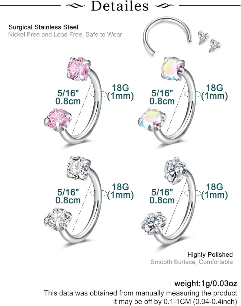 Longita 20g 18g Horseshoe Nose Ring Set with Double Gem for Women - Image 2