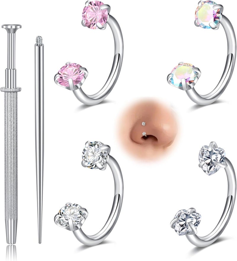 Longita 20g 18g Horseshoe Nose Ring Set with Double Gem for Women - Image 1