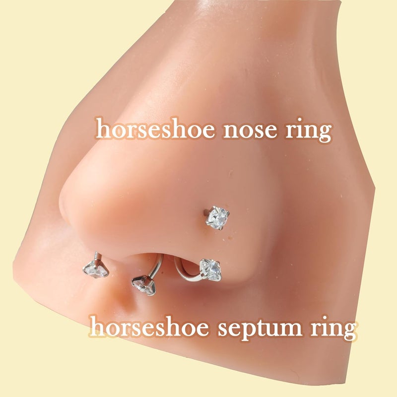 Longita 20g 18g Horseshoe Nose Ring Set with Double Gem for Women - Image 3