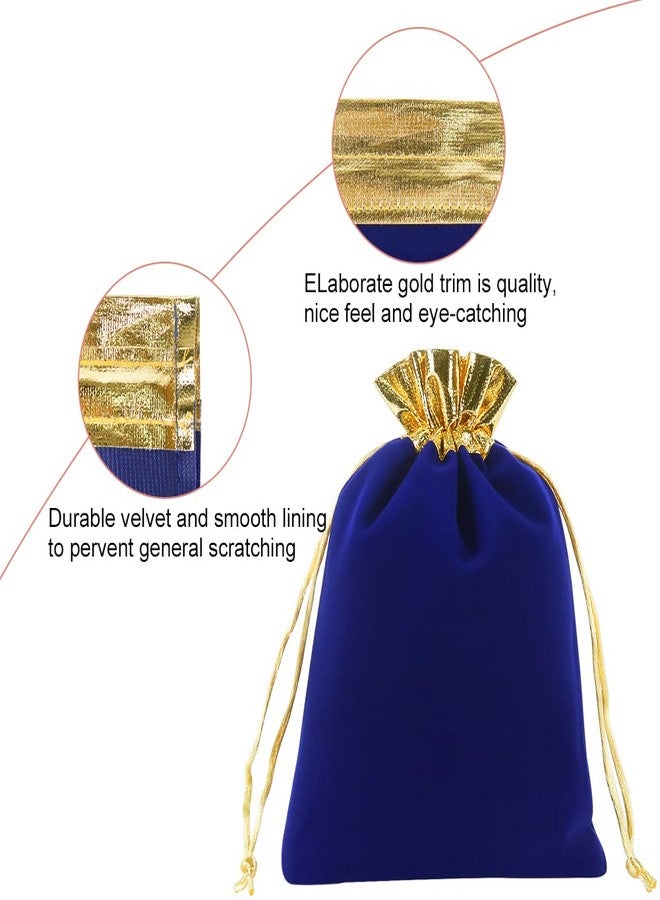 HRX Package 10pcs Velvet Bags 5x7 inch, Royal Blue Gold Cloth Jewelry Pouches Drawstring Baggies Sacks for Small Gift Dice Party Favor - Image 3