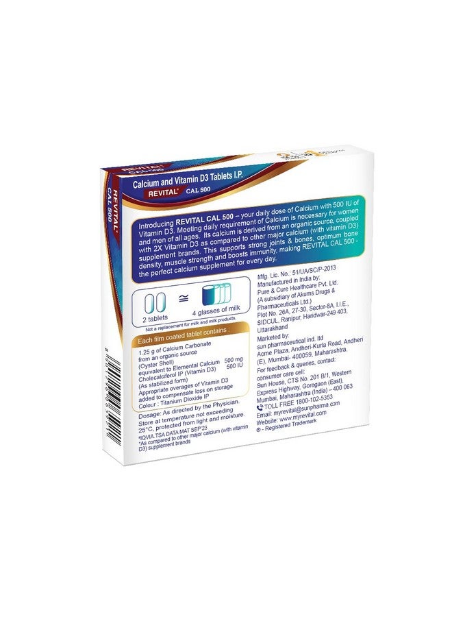 Revital CAL 500 with Vitamin D3 500 IU, 15 Tablets (Pack of 1) - Image 2