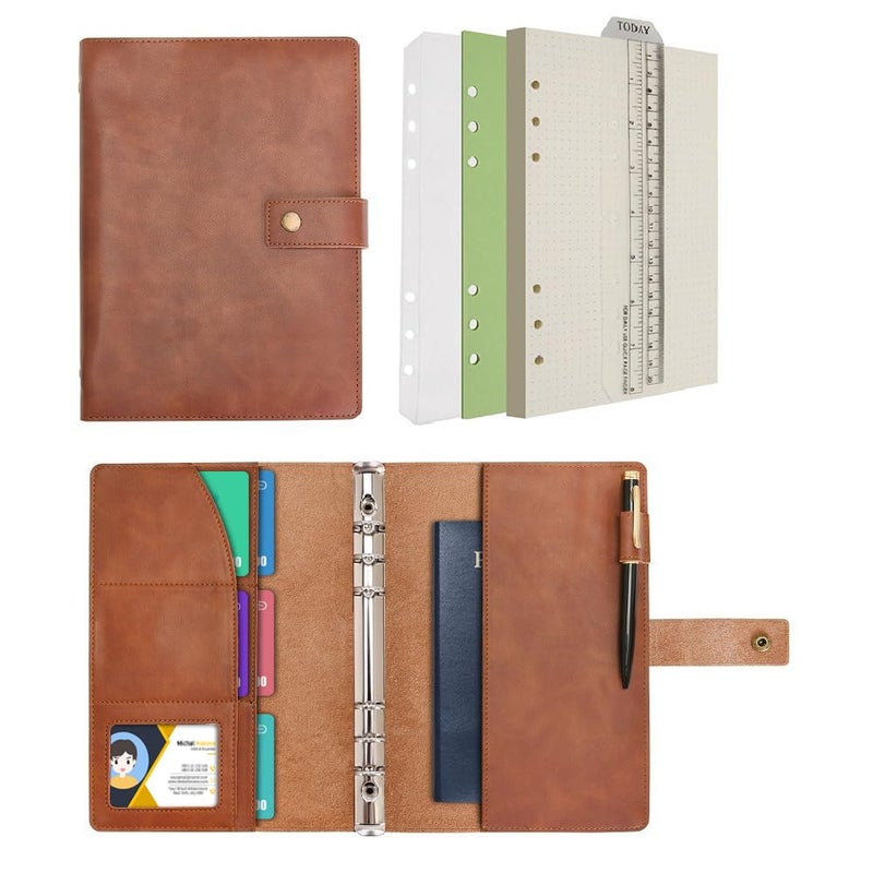 Wonderpool Leather Journal Refillable Notebook Spiral Diary Binder Portfolio - A5 Dot Grid Paper & Inner Pockets for Travel Work and Personal Organizer (Coffee, A5) - Image 1