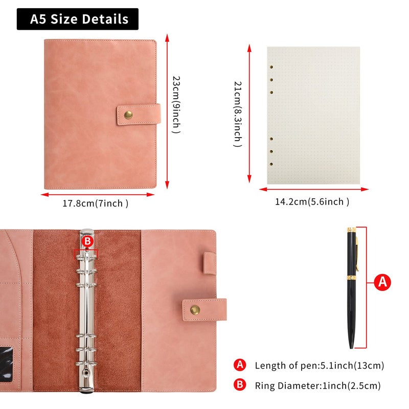 Wonderpool Leather Journal Refillable Notebook Spiral Diary Binder Portfolio - A5 Dot Grid Paper & Inner Pockets for Travel Work and Personal Organizer (Coffee, A5) - Image 4