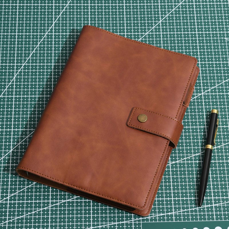 Wonderpool Leather Journal Refillable Notebook Spiral Diary Binder Portfolio - A5 Dot Grid Paper & Inner Pockets for Travel Work and Personal Organizer (Coffee, A5) - Image 2