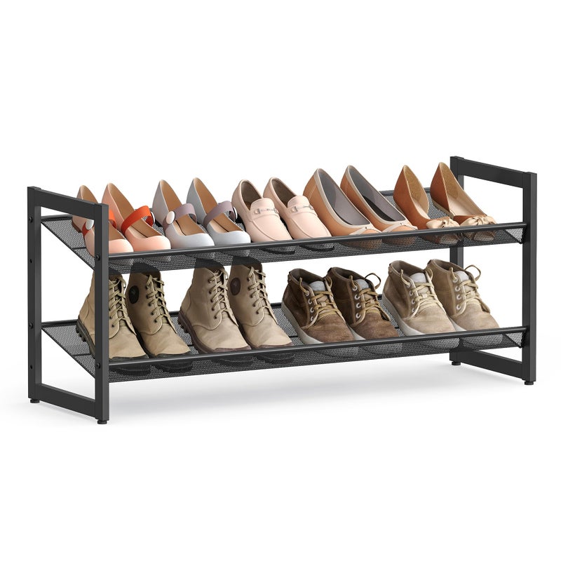 SONGMICS SONGMICS Shoe Rack 2Tier Shoe Organizer Metal Shoe Storage for Garage Stackable Shoe Shelf with Adjustable Flat or Angled Shelves 810 Pairs Ink Black ULMR002B01