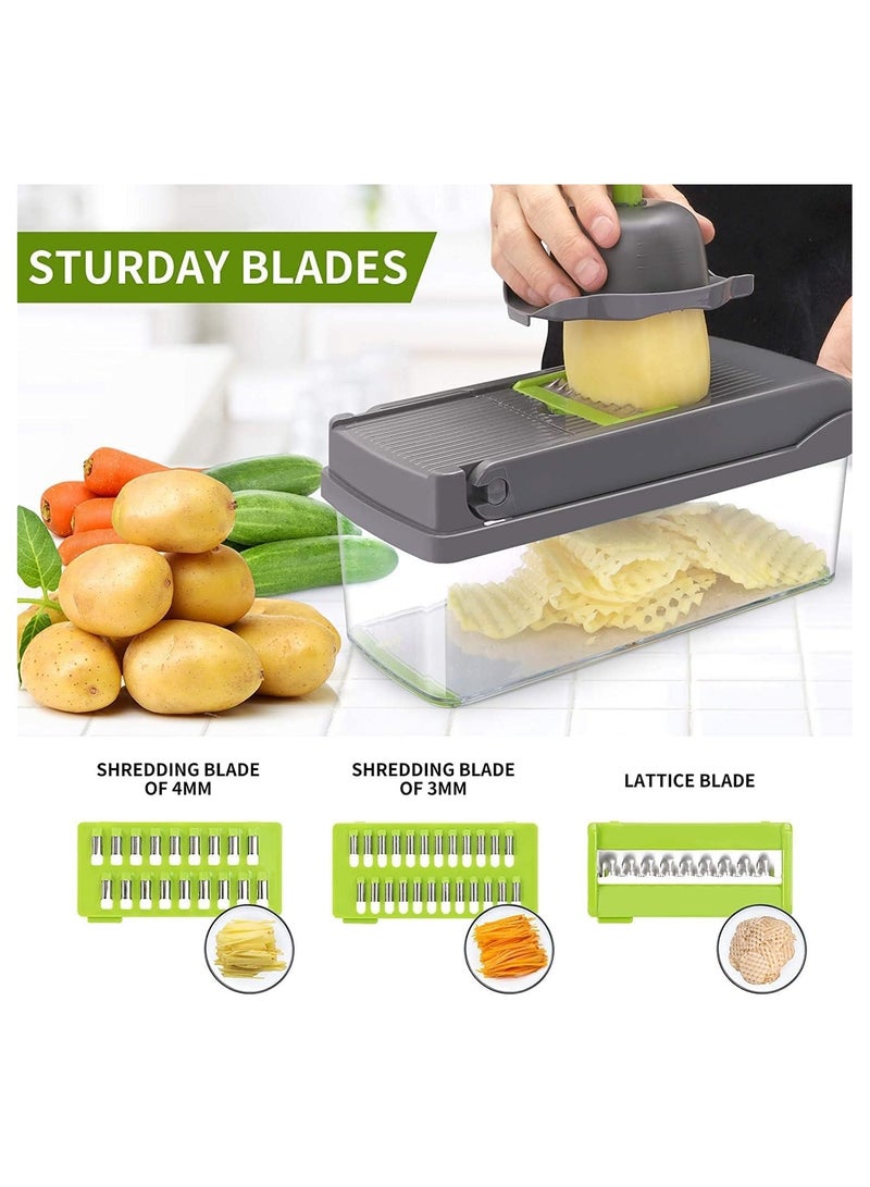 TIGER NEW Vegetable Chopper, Multifunctional 13-in-1 Food Chopper, Onion Chopper, Vegetable Slicer, Cutter, Dicer, Veggie Chopper with 8 Blades, Colander Basket, Container for Salad, Potato, Carrot  - Image 5