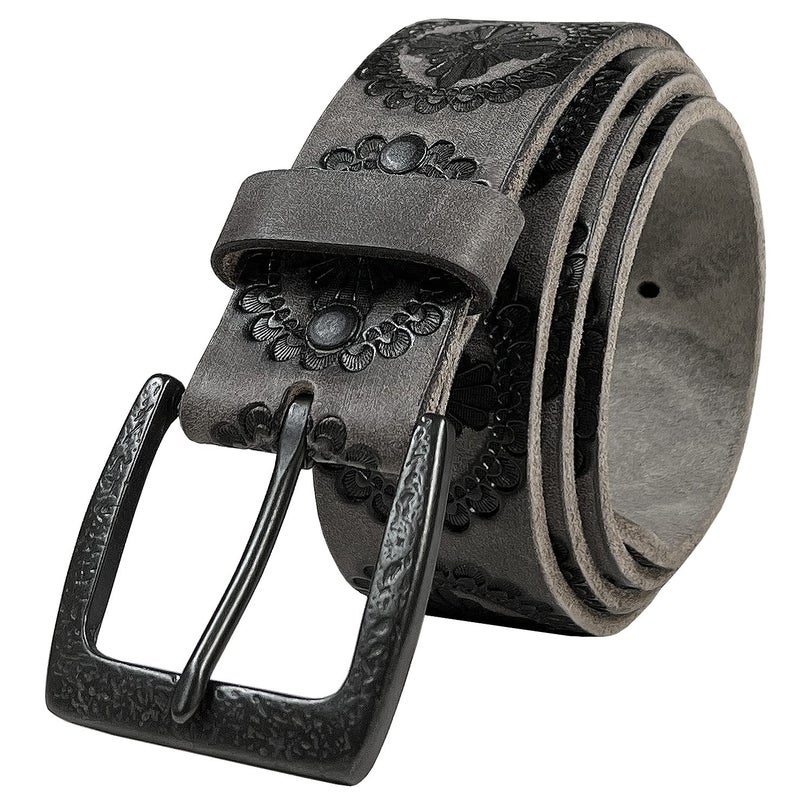 Belts.com BS70-JT5803 Cowgirl Cowboy Vintage Western Full Grain Leather Casual Jean Belt 1-1/2"(38mm) Wide (Gray, 38) - Image 1