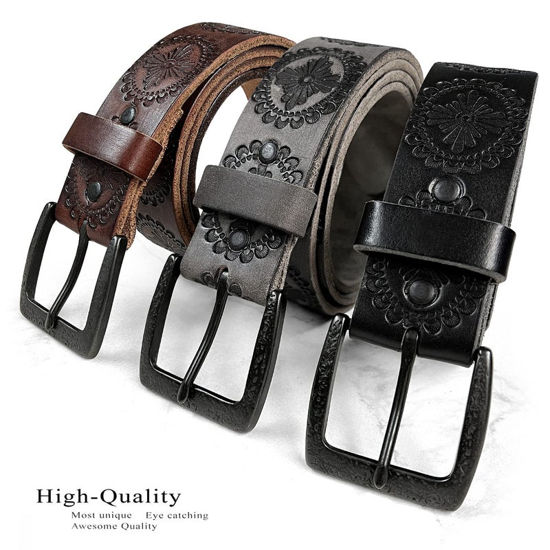 Belts.com BS70-JT5803 Cowgirl Cowboy Vintage Western Full Grain Leather Casual Jean Belt 1-1/2"(38mm) Wide (Gray, 38) - Image 2