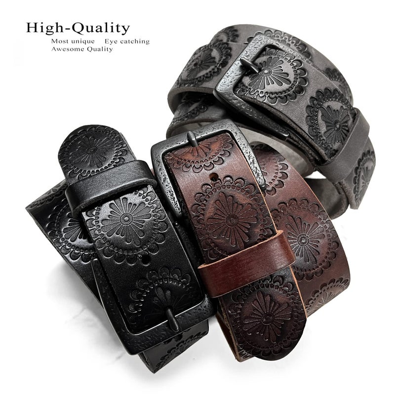 Belts.com BS70-JT5803 Cowgirl Cowboy Vintage Western Full Grain Leather Casual Jean Belt 1-1/2"(38mm) Wide (Gray, 38) - Image 4