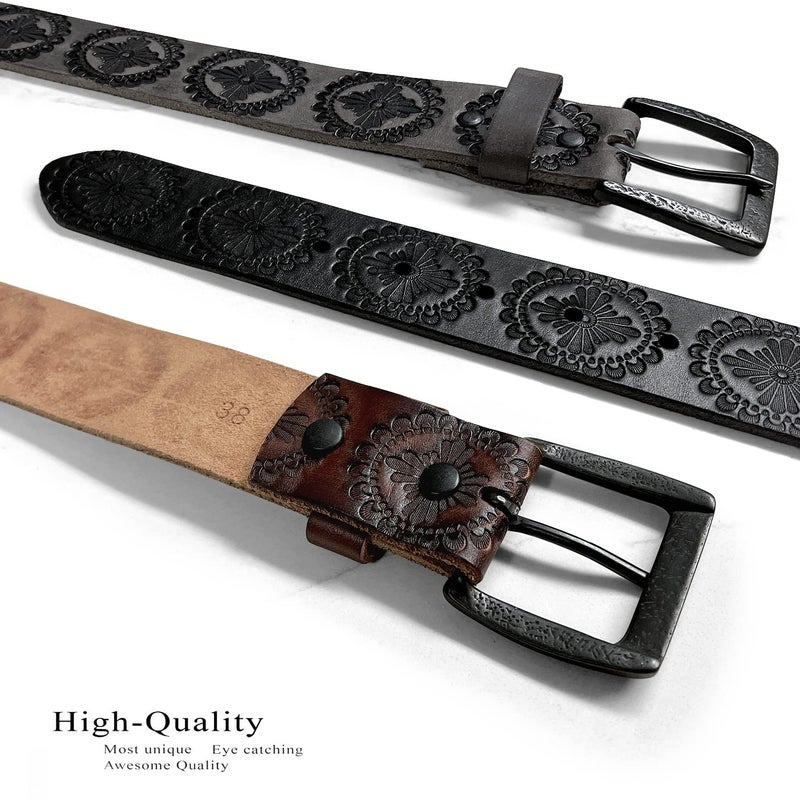 Belts.com BS70-JT5803 Cowgirl Cowboy Vintage Western Full Grain Leather Casual Jean Belt 1-1/2"(38mm) Wide (Gray, 38) - Image 5