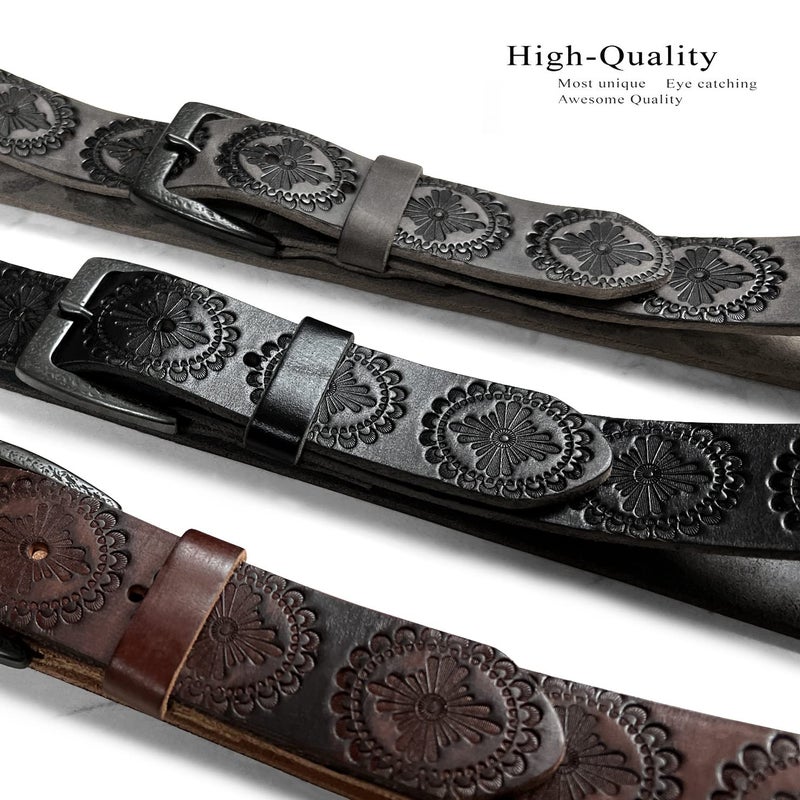 Belts.com BS70-JT5803 Cowgirl Cowboy Vintage Western Full Grain Leather Casual Jean Belt 1-1/2"(38mm) Wide (Gray, 38) - Image 3