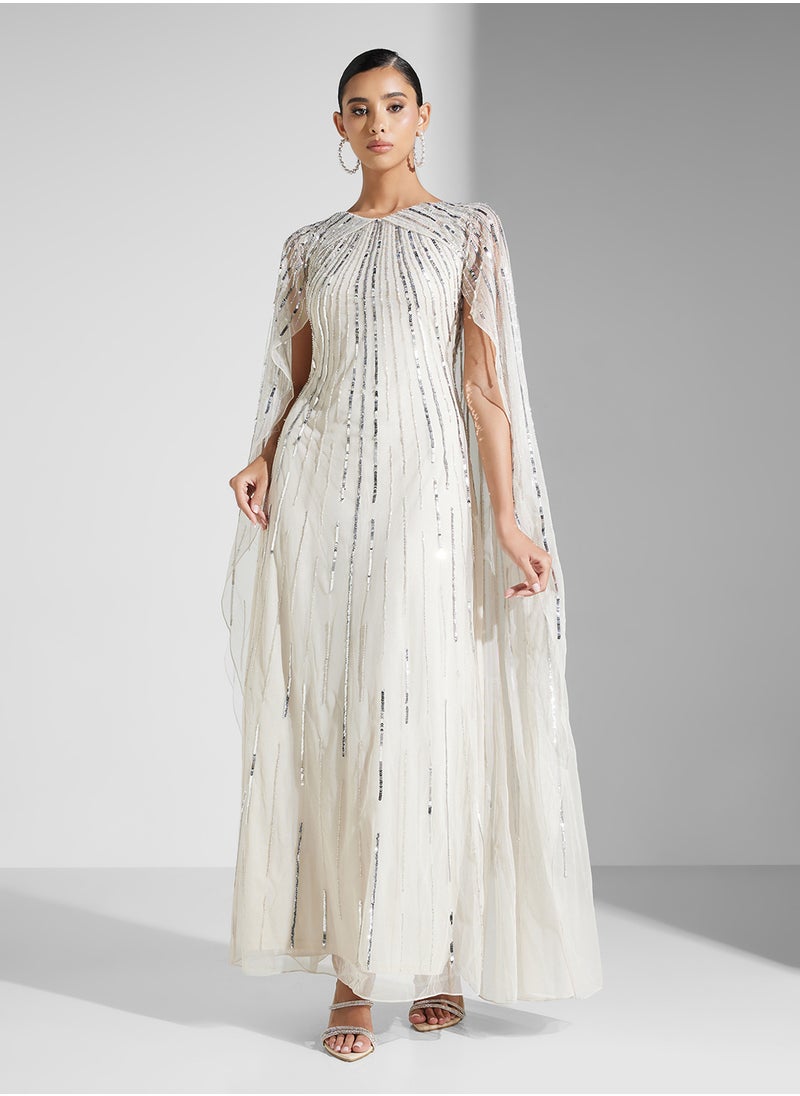 Amelia Rose Embellished Crew Neck  Flared Sleeve Dress  - Image 4