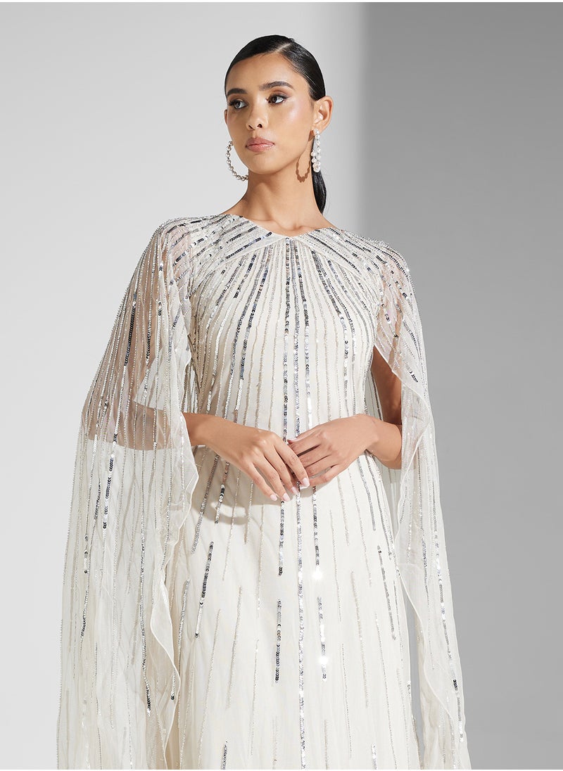 Amelia Rose Embellished Crew Neck  Flared Sleeve Dress  - Image 3