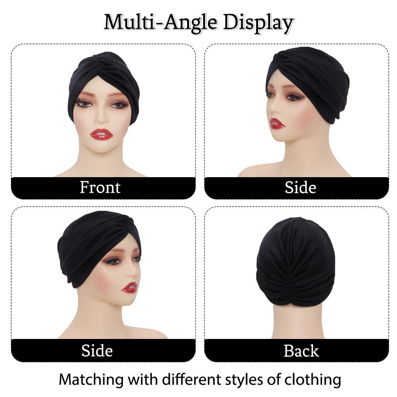 Sdfvsdg 4 Pcs Stretchy Turban Head Wraps for Women Pre Tied Knot Turban Hats Sleep Hats Cancer Headwear Chemo Headwrap 4 Colors - Image 3