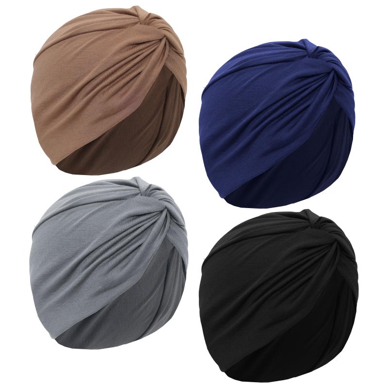 Sdfvsdg 4 Pcs Stretchy Turban Head Wraps for Women Pre Tied Knot Turban Hats Sleep Hats Cancer Headwear Chemo Headwrap 4 Colors - Image 1