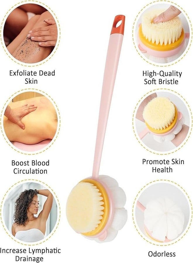 SGABANI Body Back Scrubber with Bristles and Loofah, Shower, Body Cleaner Exfoliating Scrubbers, Bath Massage Cleaning Brush With Long Handle, Double Sided Bath Brush - Image 2