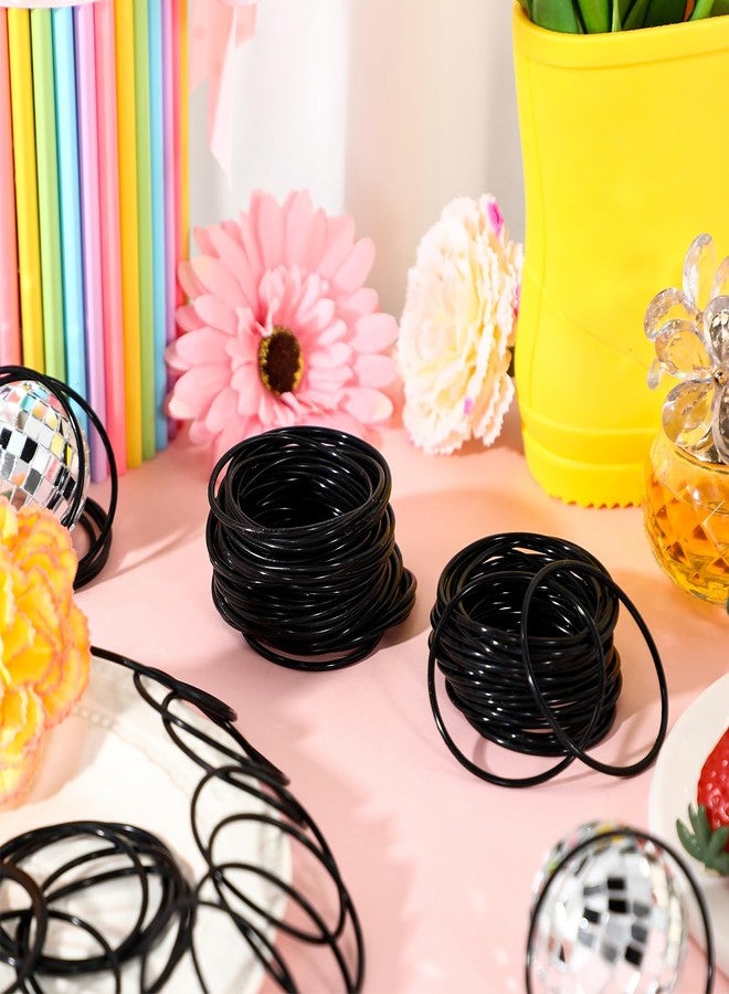 Hotop 100 Pcs 80s Black Silicone Jelly Bracelets Rainbow Glow Neon Stretchable Gel Rubber Bracelets 80's Hair Ties for Adults Women - Image 4