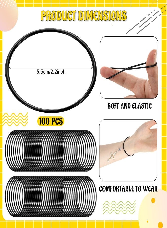 Hotop 100 Pcs 80s Black Silicone Jelly Bracelets Rainbow Glow Neon Stretchable Gel Rubber Bracelets 80's Hair Ties for Adults Women - Image 3