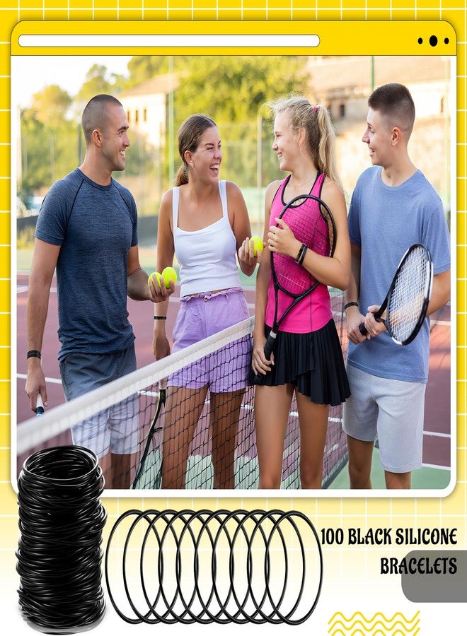 Hotop 100 Pcs 80s Black Silicone Jelly Bracelets Rainbow Glow Neon Stretchable Gel Rubber Bracelets 80's Hair Ties for Adults Women - Image 2