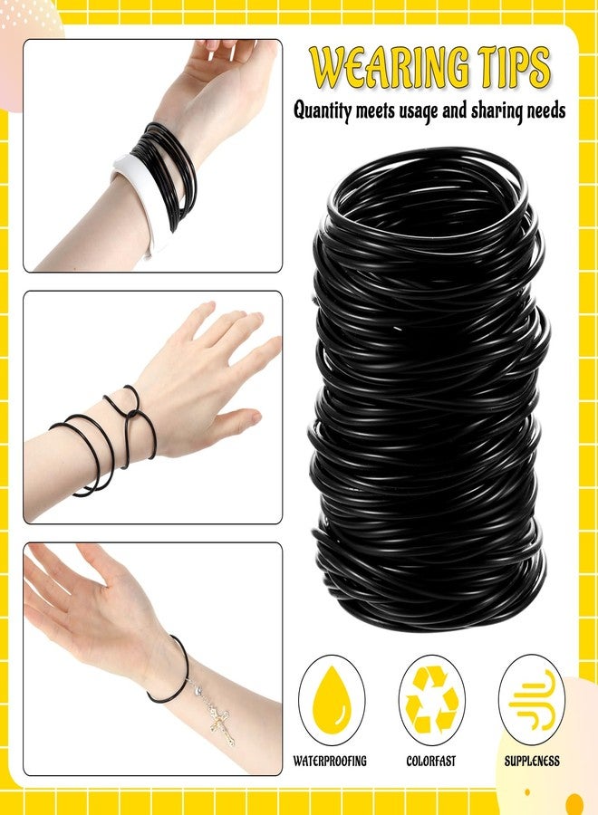 Hotop 100 Pcs 80s Black Silicone Jelly Bracelets Rainbow Glow Neon Stretchable Gel Rubber Bracelets 80's Hair Ties for Adults Women - Image 5