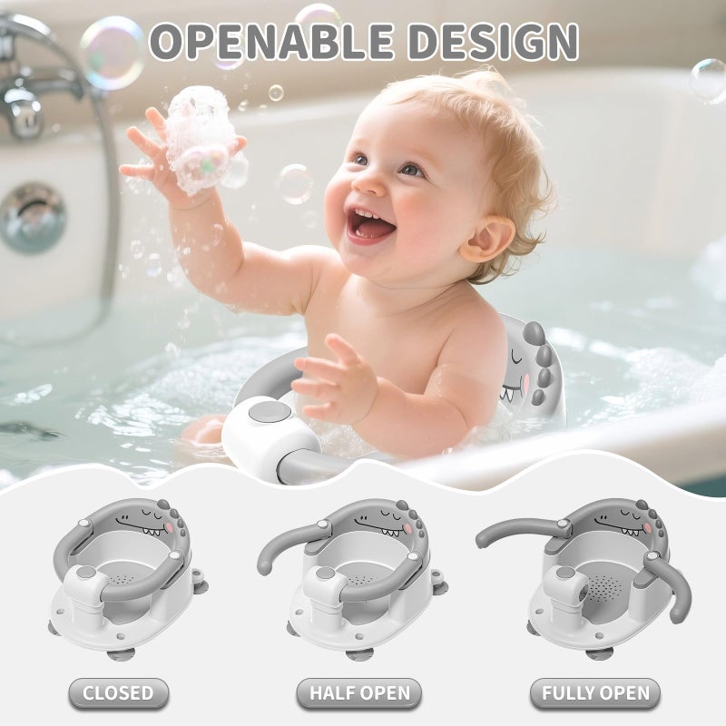 TPN Baby Bath Seat for Babies 6 Months & Up, Non-Slip Toddler Bath Seat with 5 PCS Waterproof Emoji Stickers, Portable Infant Bath Seat for Baby(Grey) - Image 4