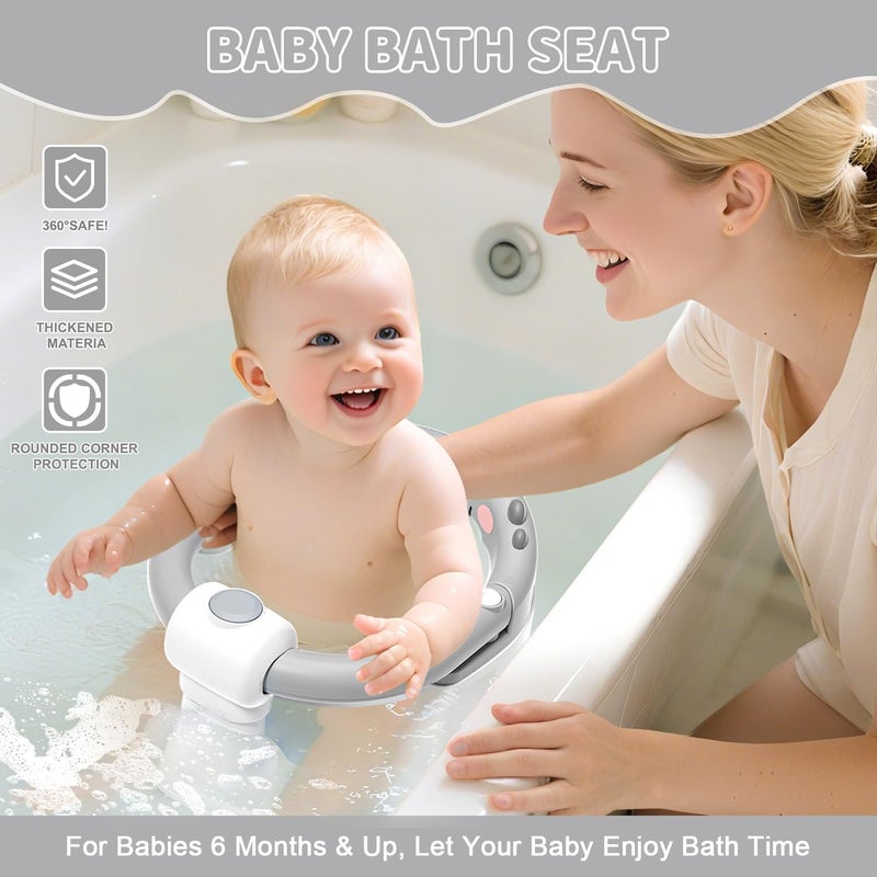 TPN Baby Bath Seat for Babies 6 Months & Up, Non-Slip Toddler Bath Seat with 5 PCS Waterproof Emoji Stickers, Portable Infant Bath Seat for Baby(Grey) - Image 3