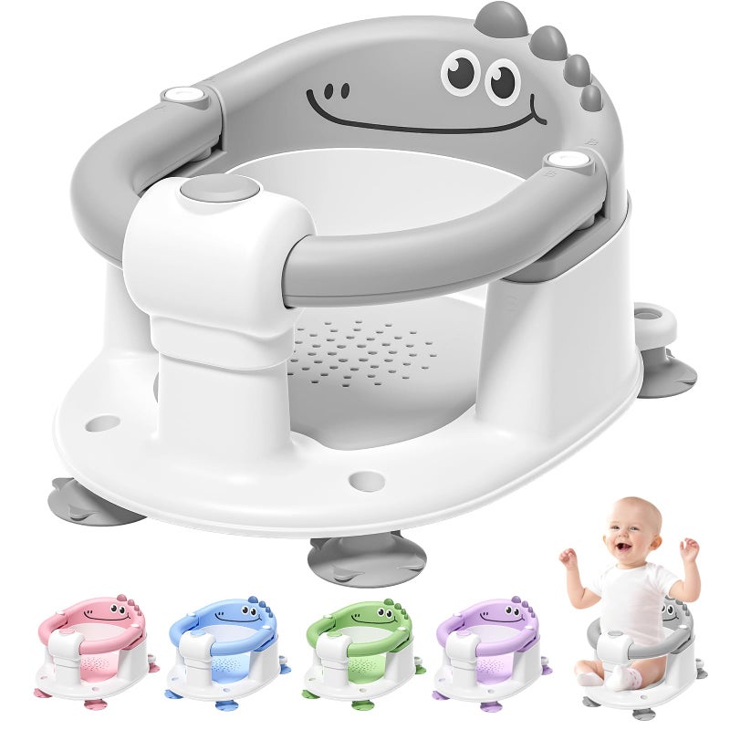 TPN Baby Bath Seat for Babies 6 Months & Up, Non-Slip Toddler Bath Seat with 5 PCS Waterproof Emoji Stickers, Portable Infant Bath Seat for Baby(Grey) - Image 1