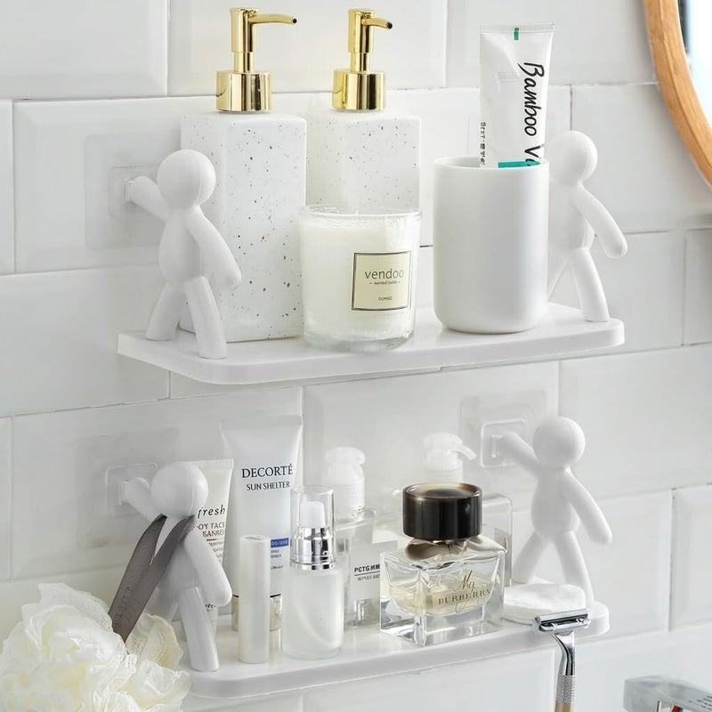 Shynora 2-Pack Multipurpose Bathroom/Kitchen Storage Organizer Rack Wall Mounted Floating Shelf-Shelves (No Drilling) Bathroom Accessories - ABS Platstic Material (White) - Image 1