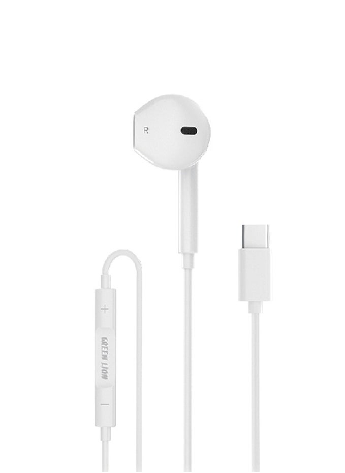 GREEN LION - Wired Mono Earphones with Type-C Connector and Control Buttons 1.2m - White - Image 1