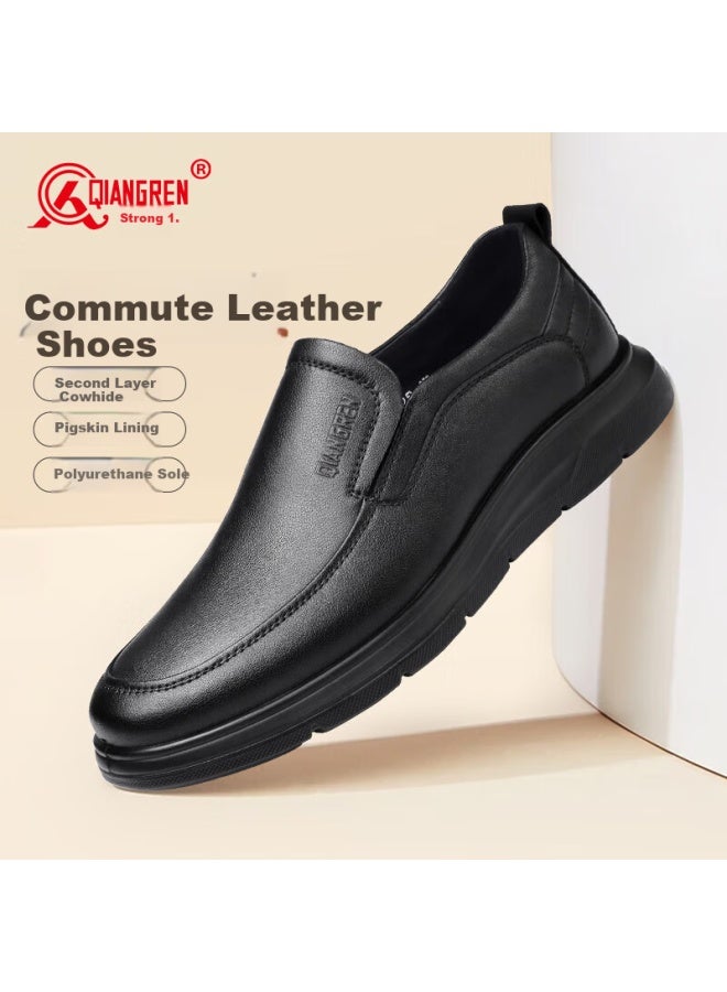 Qiangren Business Leather Shoes Comfortable Soft Surface Soft Bottom Dad Shoes Fit Feet Casual Men's Shoes Jda3512010 Black Size 39