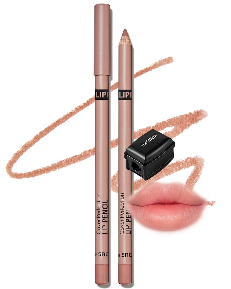 THESAEM Cover Perfection Lip Pencil  Slim EasyBlend  Overlip Makeup Creamy Matte Lip Liner LongLasting with BuiltIn Sharpener 01 Near